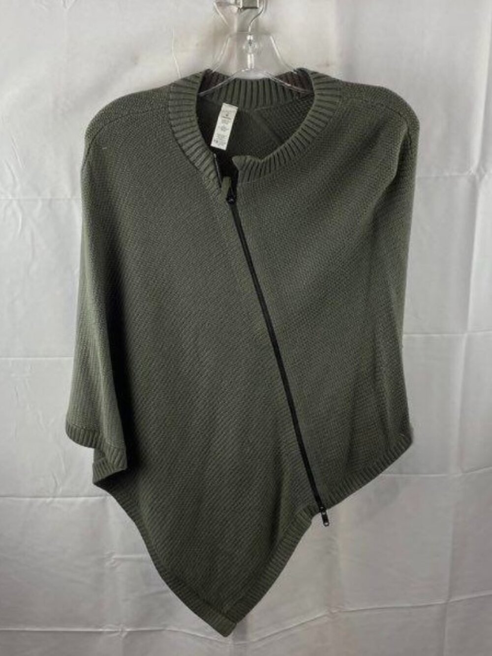 lululemon Gray Olive Waffle Knit Asymmetric Zip Poncho Sweater One Size